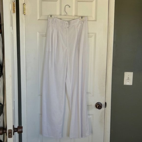 WHITE Linen / cotton blend loose slacks - Picture 1 of 4